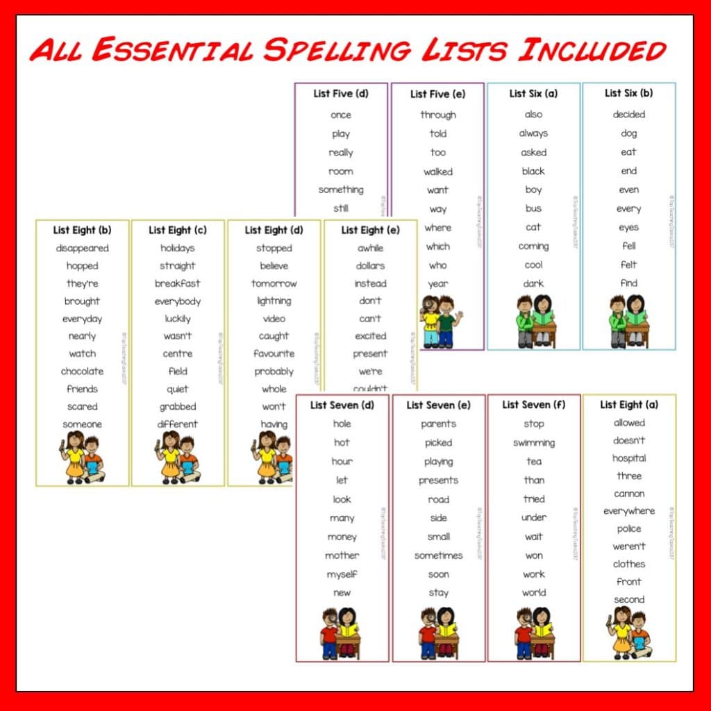 New Zealand Essential Spelling List Revision Cards PLUS Five Activities