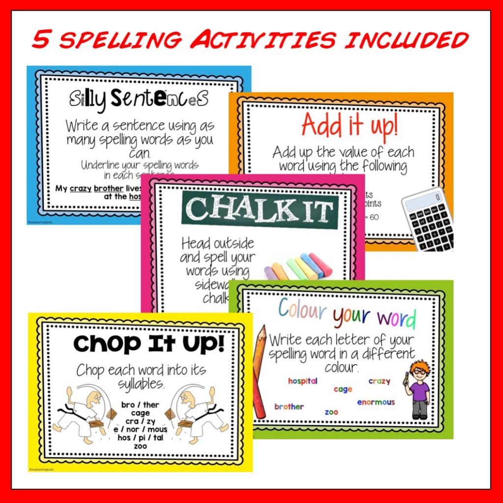 New Zealand Essential Spelling List Revision Cards PLUS Five Activities ...