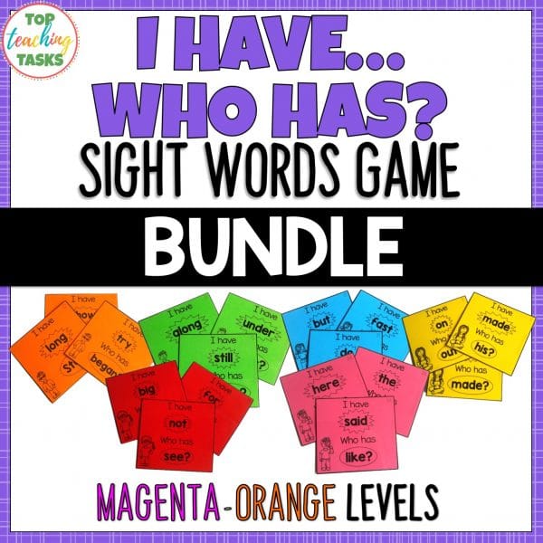New Zealand Sight Words I have Who Has Game Magenta to Orange Levels