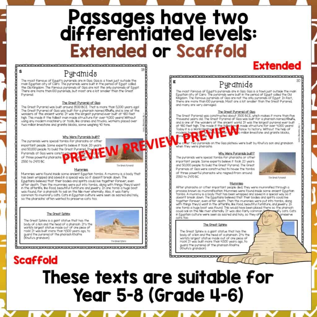 Ancient Egypt Reading Comprehension Passages And Questions BUNDLE - Top ...