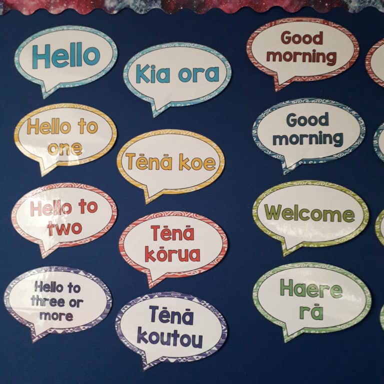 Te Reo Maori Greetings, Introductions and Farewells Classroom Display