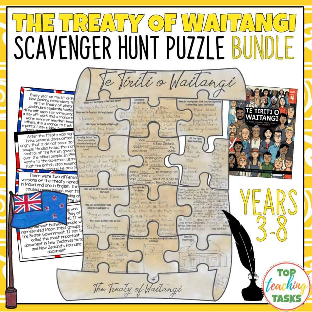 The Treaty of Waitangi Reading Comprehension Scavenger Hunt Puzzle