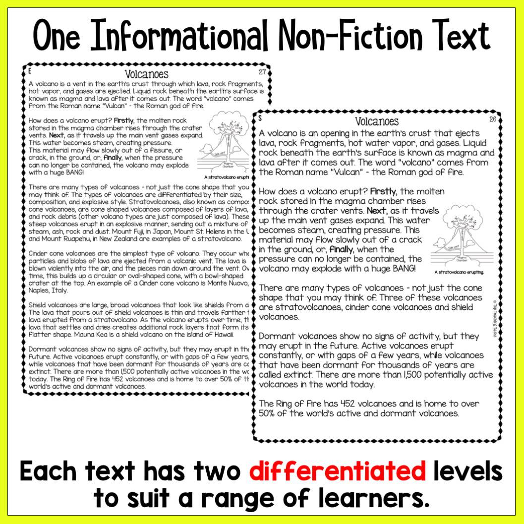 Volcanoes Reading Prehension Passages And Questions