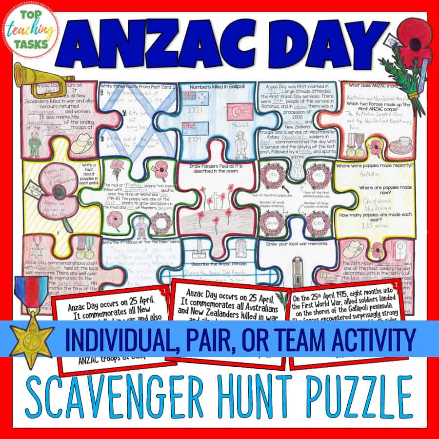 anzac day scavenger hunt reading puzzle top teaching tasks
