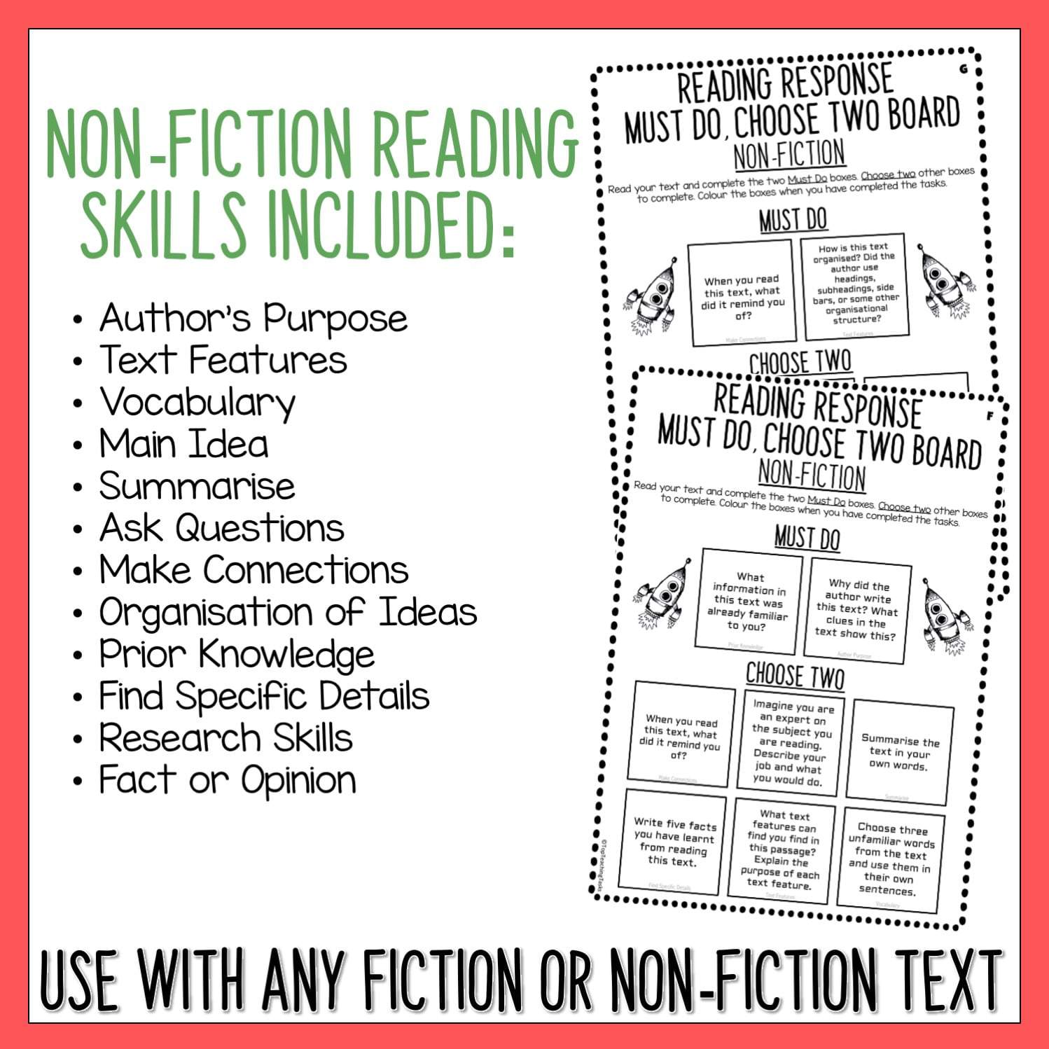 Reading Response Worksheets for Fiction and Non-Fiction Texts | Top