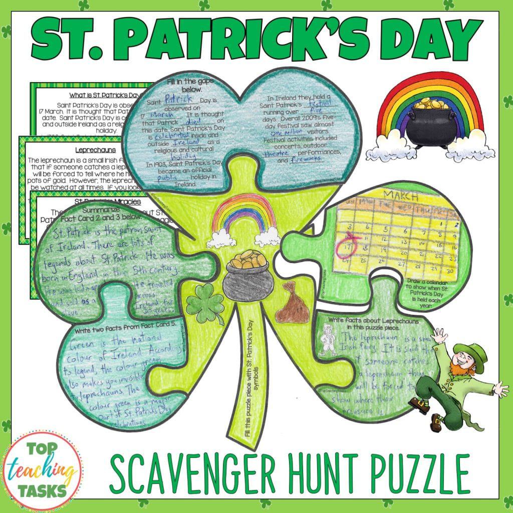 St. Patrick’s Day Reading Comprehension Scavenger Hunt Puzzle