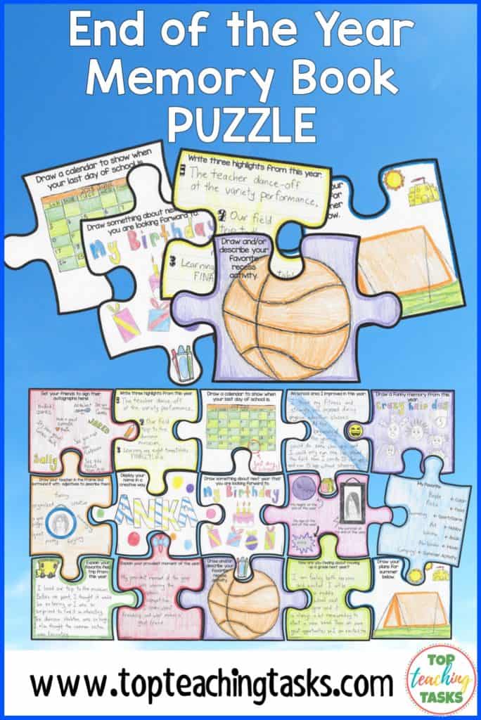 End of the year puzzle poster activity. Celebrate a fantastic school year, look back on goals, and help your students to remember it forever with our discounted end of the year activities for elementary. Your upper elementary students will love this end of the year memories activity - perfect for your year 3, year 4, year 5 or year 6 class! An engaging memory book puzzle poster. End of Year Resources to keep your class chaos free! #EndoftheYearResources