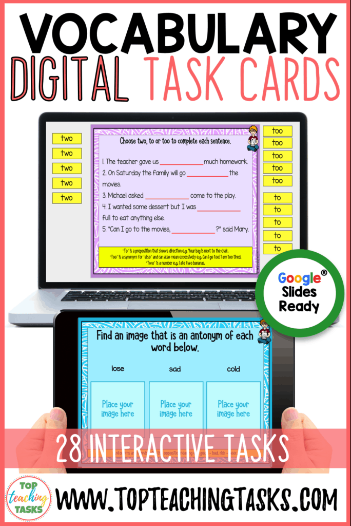 Vocabulary digital task cards teaching material