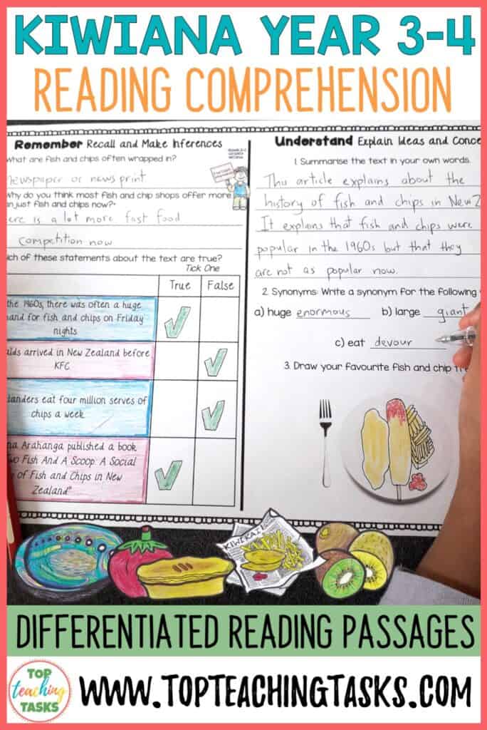 Kiwiana Reading Comprehension Lower Primary. Sort your pavlova from your gumboots, your tomato sauce from your silver ferns, and dive into the kiwi culture with our Kiwiana Reading Comprehension Activities for Year 3 and 4. Full of higher order thinking, our differentiated reading passages and engaging text-dependent questions will help your class learn about the unique cultural icons of New Zealand! 