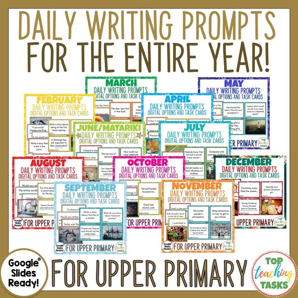 Daily Writing Prompts Task Cards And Digital Options Full Year Bundle 