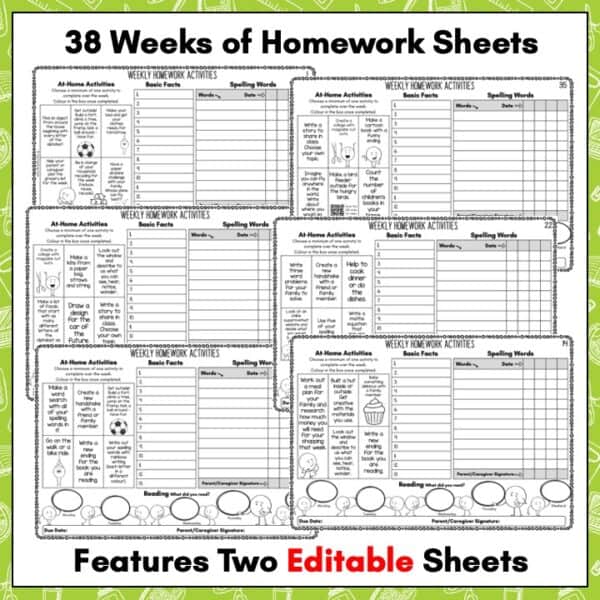 Homework Activity Sheets For The Whole Year | Editable Homework Sheets