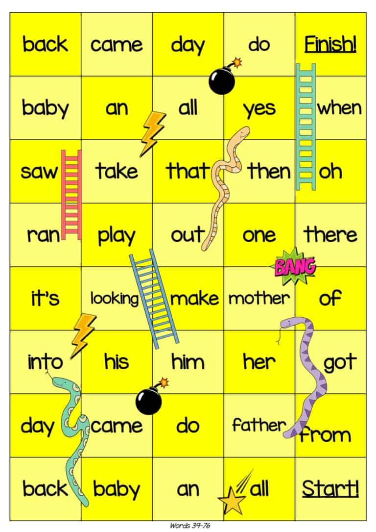 Sight Words Snakes and Ladders Magenta to Orange Levels - Top Teaching ...