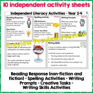 Independent Literacy Activities Year 2-4 Set One - Top Teaching Tasks