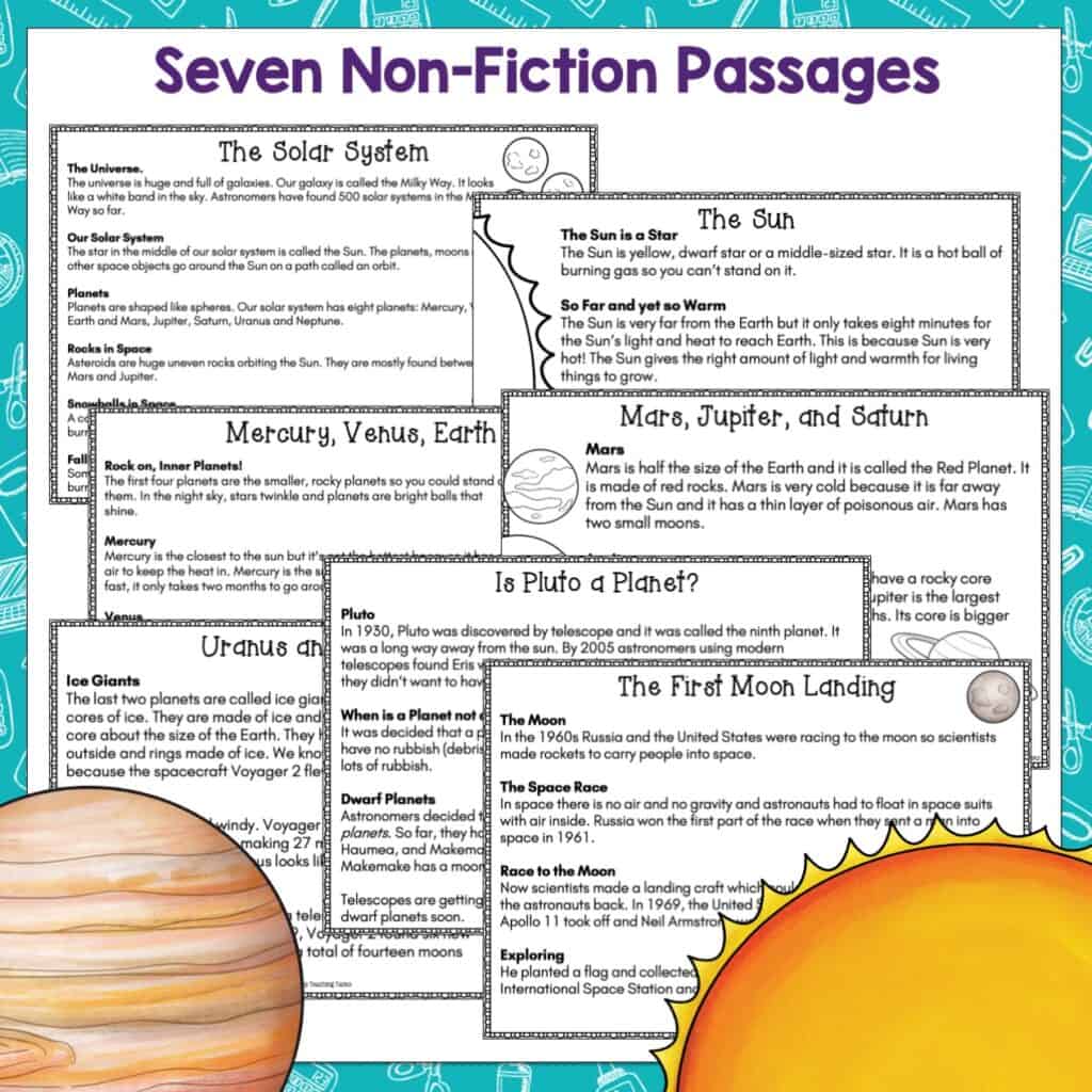 The Solar System Reading Comprehension Passages and Activities Year 3