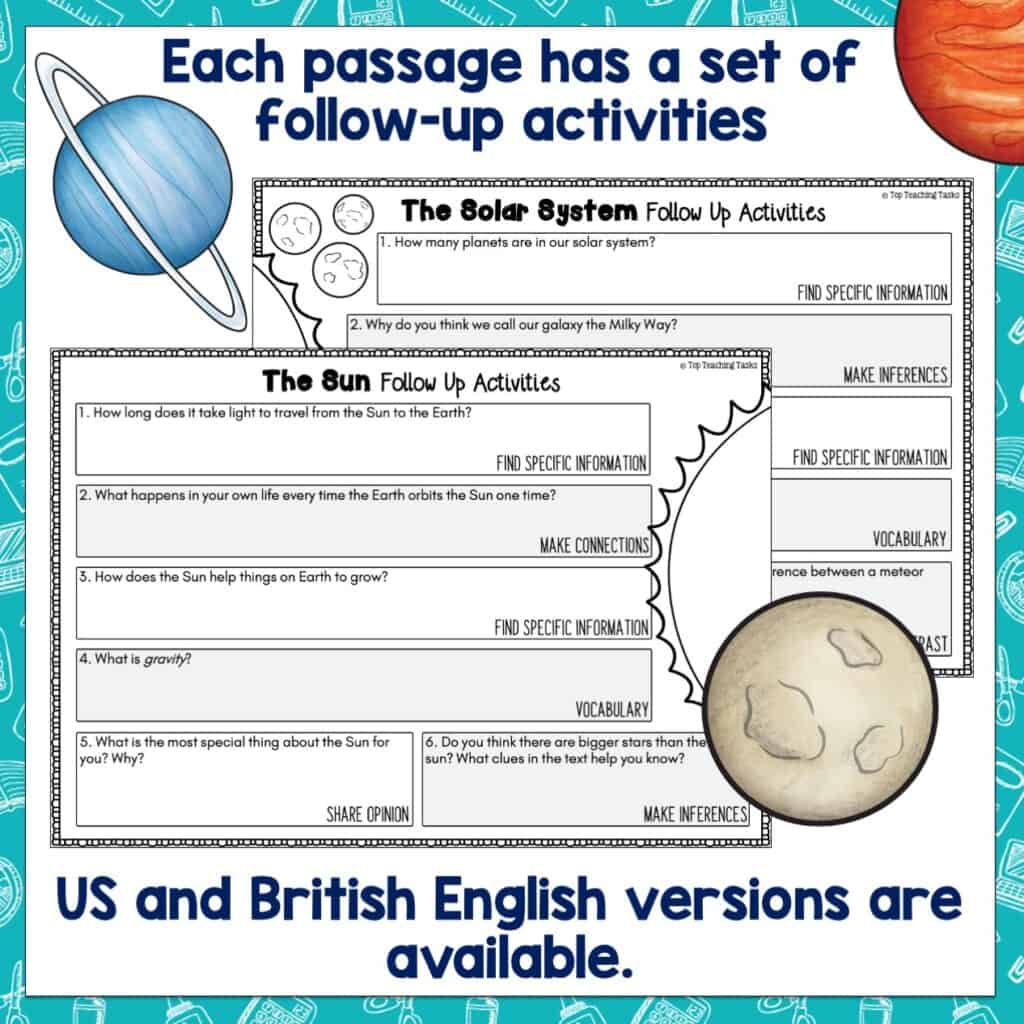 the solar system reading comprehension passages and activities year 3
