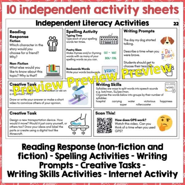 Independent Literacy Activities Year 5 8 Set three 2 Independent Literacy Activities Year 5 8 Set three 2