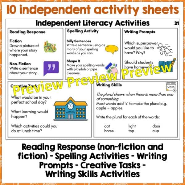 Independent Literacy Activities set three Independent Literacy Activities set three