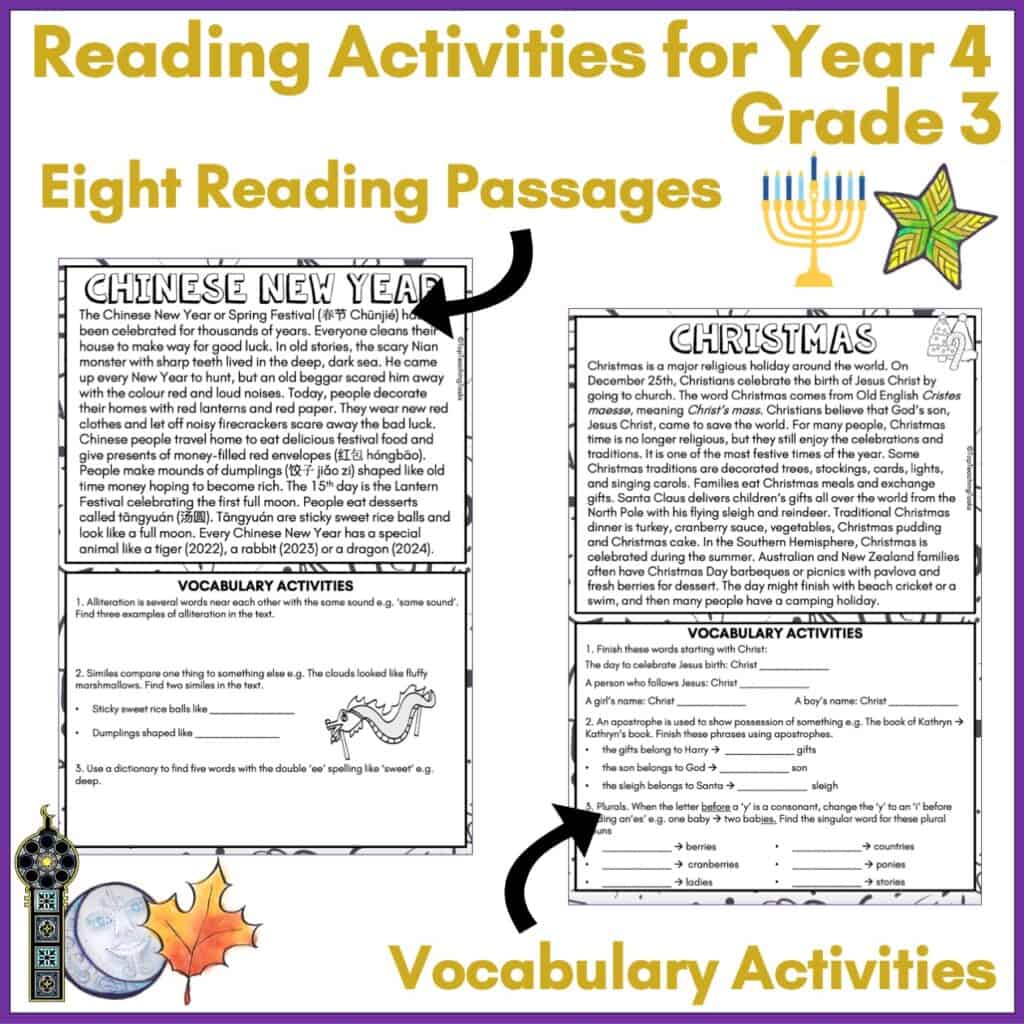 Celebrations Around the World Reading Comprehension Activities for Year