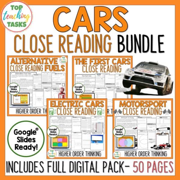 Cars Reading Comprehension Activities
