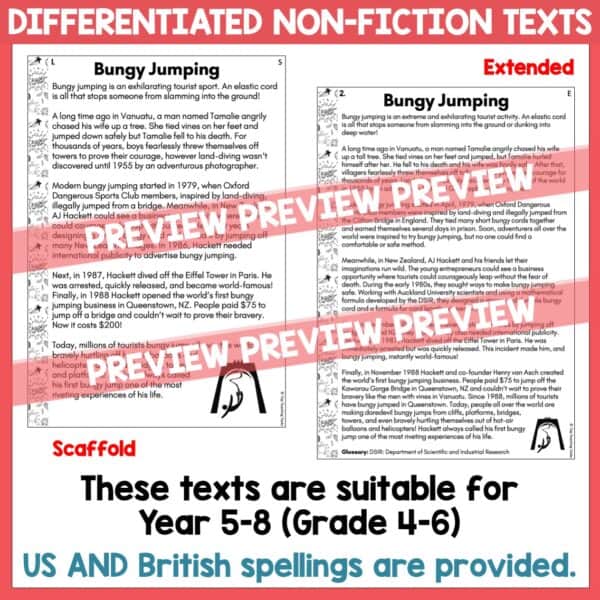 Bungy Jumping Reading Comprehension Activities 2 Bungy Jumping Reading Comprehension Activities 2