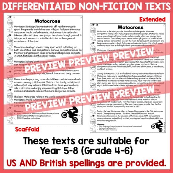 Motocross Reading Comprehension Activities 2 Motocross Reading Comprehension Activities 2