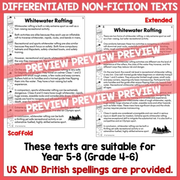 Whitewater Rafting Reading Activities b Whitewater Rafting Reading Activities b