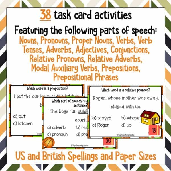 Parts of Speech Multichoice Task Cards a