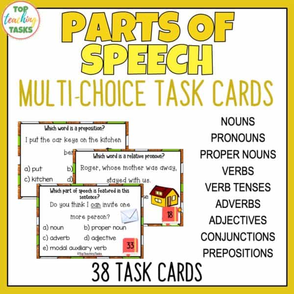 Parts of Speech Task Cards Multi Choice