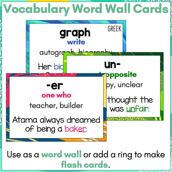 Prefixes, Suffixes and Greek and Latin Root Word Posters and Vocabulary Cards a