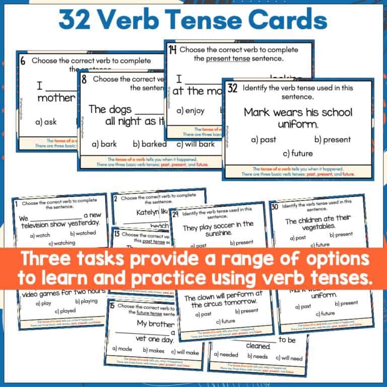 Verb Tense Task Cards Past Present Future Tense Task Cards Top