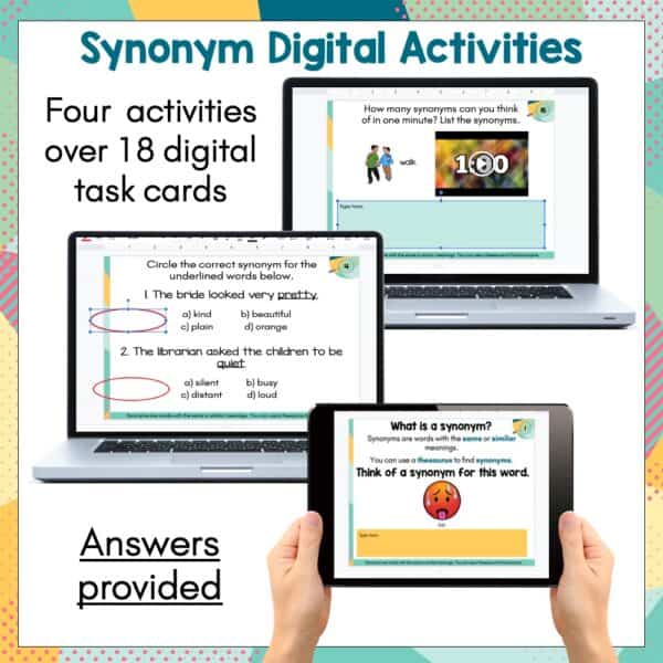 Synonyms and Antonyms Digital Task Cards a