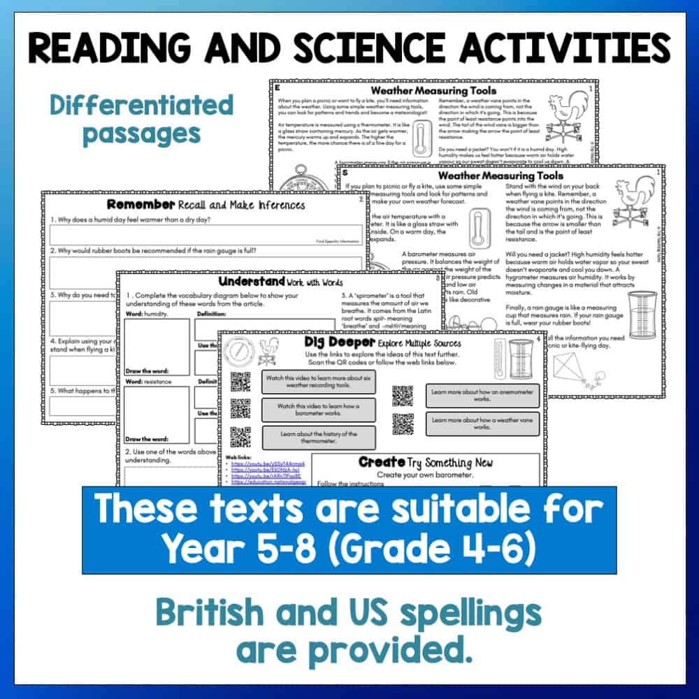 Weather Measuring Tools Reading and Science Passages and Activities ...