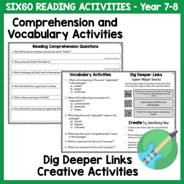 Six60 Reading activities g Six60 Reading activities g