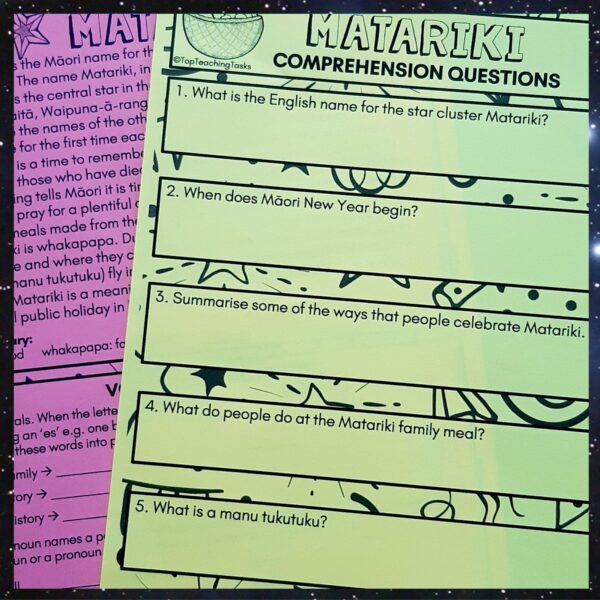 Matariki Reading Comprehension and Literacy Activities Year 4 d Matariki Reading Comprehension and Literacy Activities Year 4 d