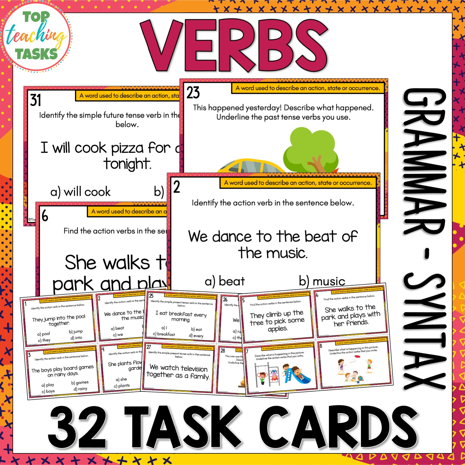 Verbs And Verb Tenses Task Cards Grammar Syntax Activities Top