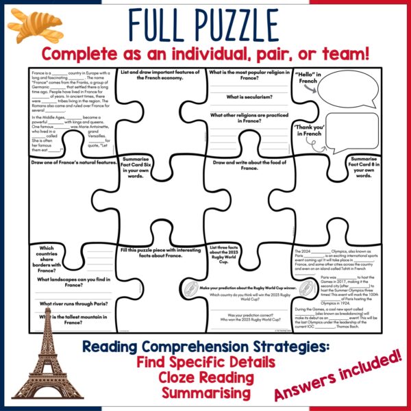 France Country Study Scavenger Puzzle c France Country Study Scavenger Puzzle c