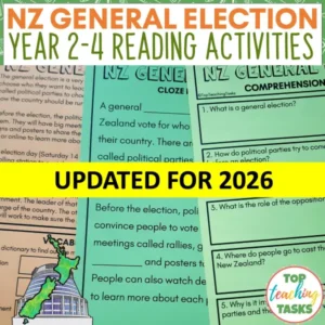 NZ General Election Reading Comprehension and Literacy Activities Year 2-4