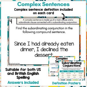 Complex Sentences Task Cards - Sentence Structure Activities - Top ...