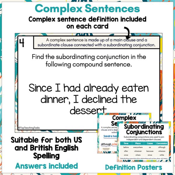 Complex Sentences Task Cards b Complex Sentences Task Cards b