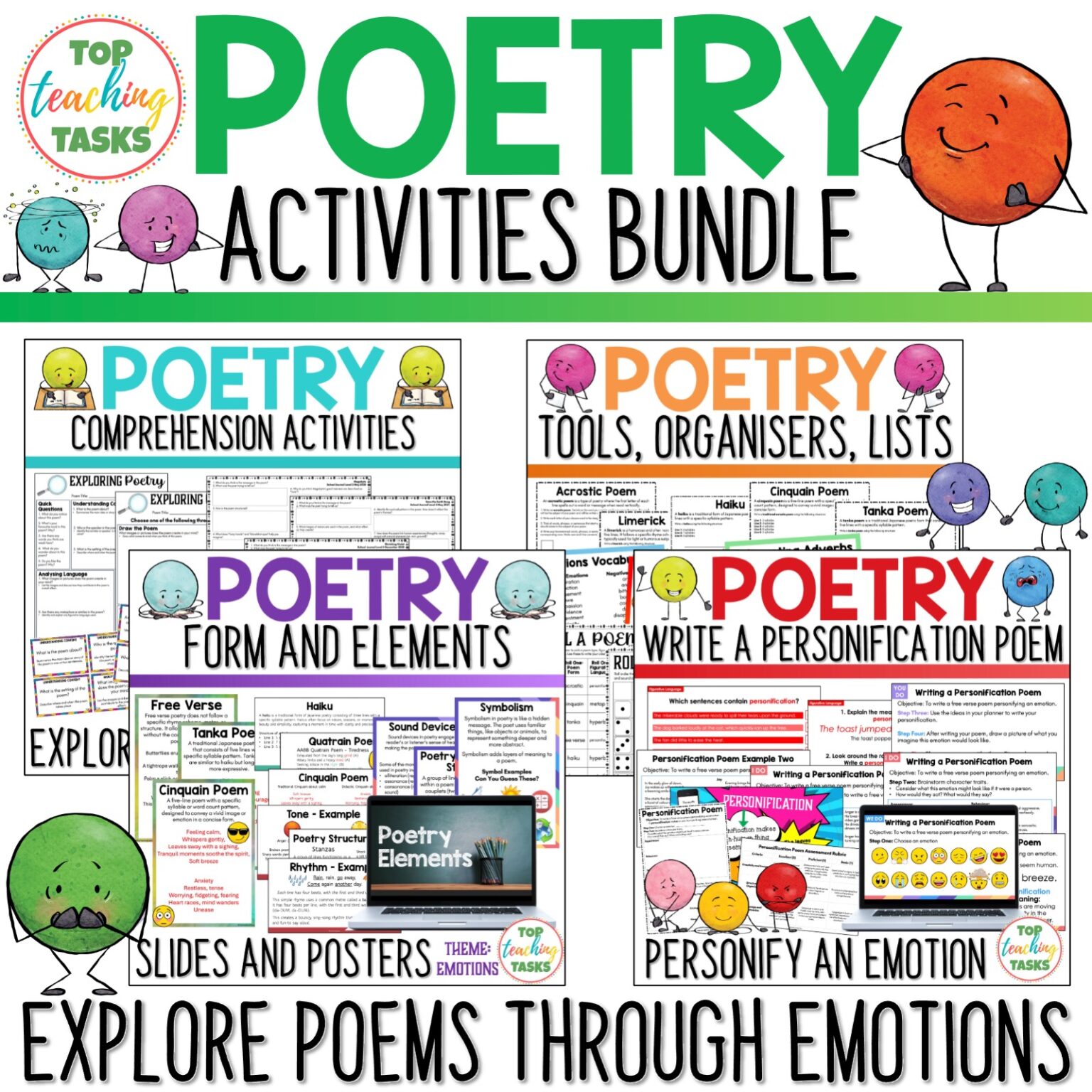 Poetry Activities Bundle - Explore and Write Poetry using Emotions ...