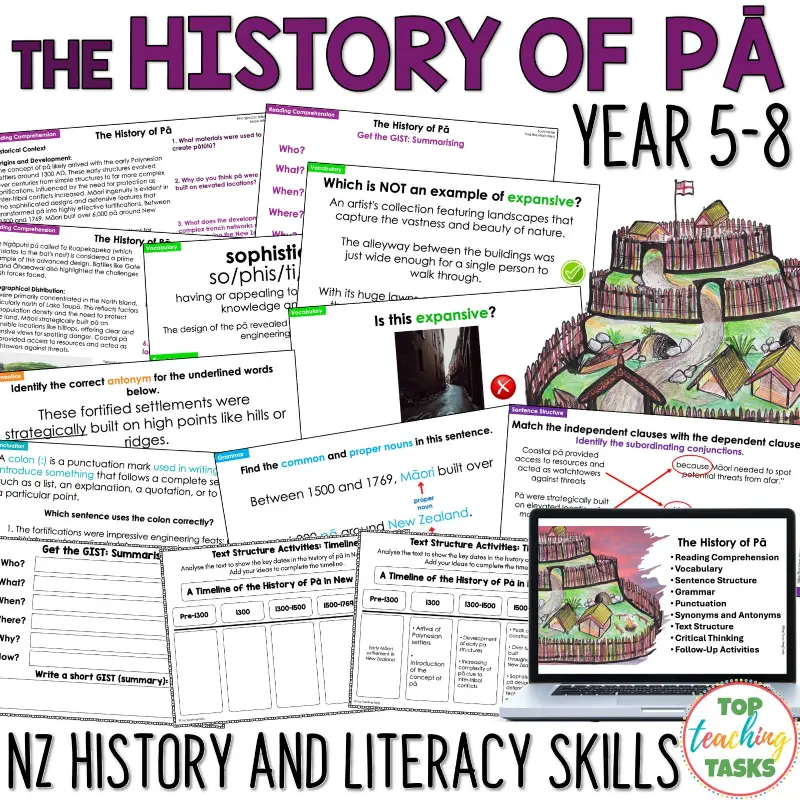 The History of Pā in NZ - History and Literacy Activities Year 5-8 ...