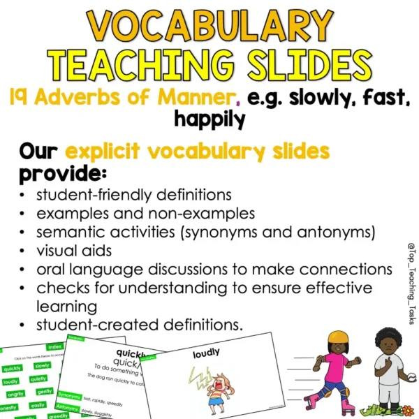 Vocabulary Explicit Teaching Slides and Activities Adverbs of Manner b Vocabulary Explicit Teaching Slides and Activities Adverbs of Manner b