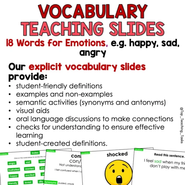 Vocabulary Explicit Teaching Slides and Activities Emotions a Vocabulary Explicit Teaching Slides and Activities Emotions a