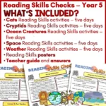 Reading Skills Checks Big Cats, Cryptids, Ocean Creatures, Weather & Space Y5 a