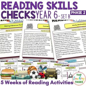 Reading Skills Checks Year 6 - Food, Natural Disasters, Sports, Insects & Vehicles