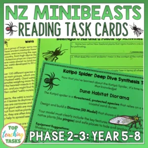 Minibeasts Reading Comprehension Activities and Design Activities Year 5-8