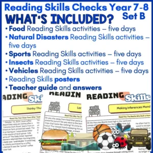 Reading Skills Practice Activities Year 7-8 Set B a