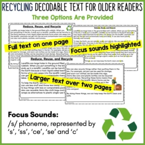 Recycle Decodable Text and Activities for Older Readers a