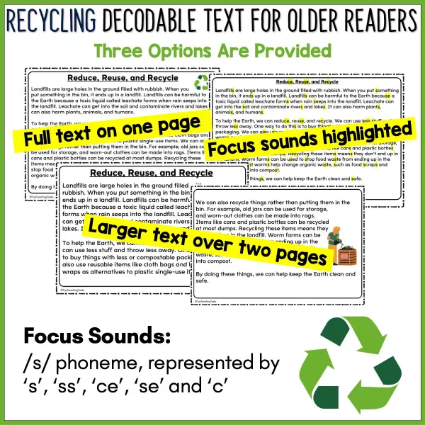 Recycle Decodable Text and Activities for Older Readers a Recycle Decodable Text and Activities for Older Readers a