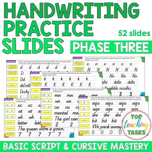 Handwriting Practice Slides NZ Basic Script Phase Three